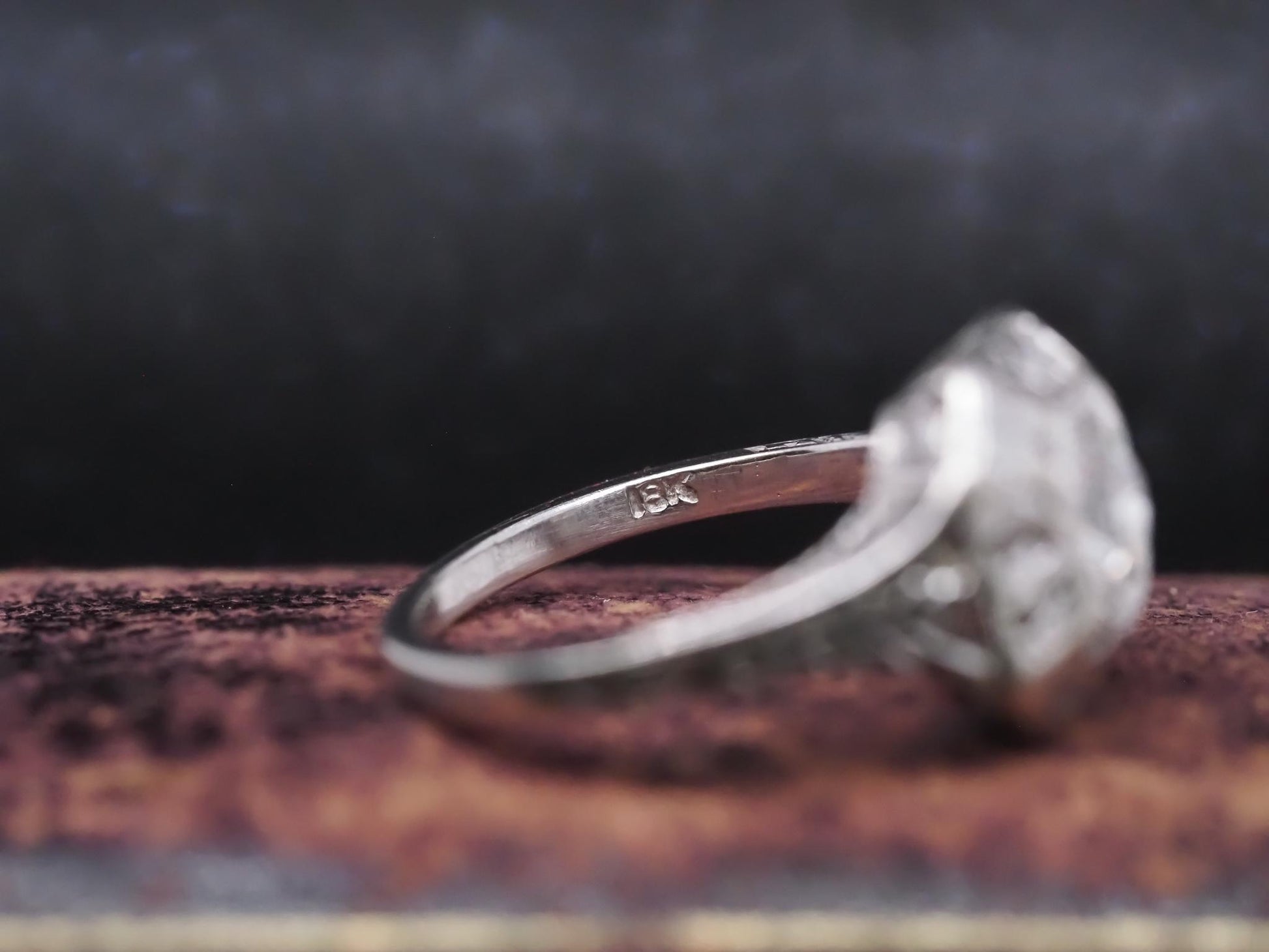 Circa 1930s Art Deco 18K White Gold Old European Diamond Engagement Ring