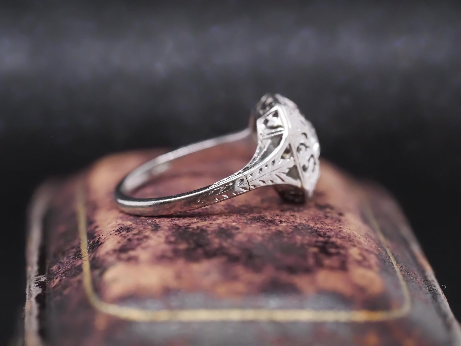 Circa 1930s Art Deco 18K White Gold Old European Diamond Engagement Ring