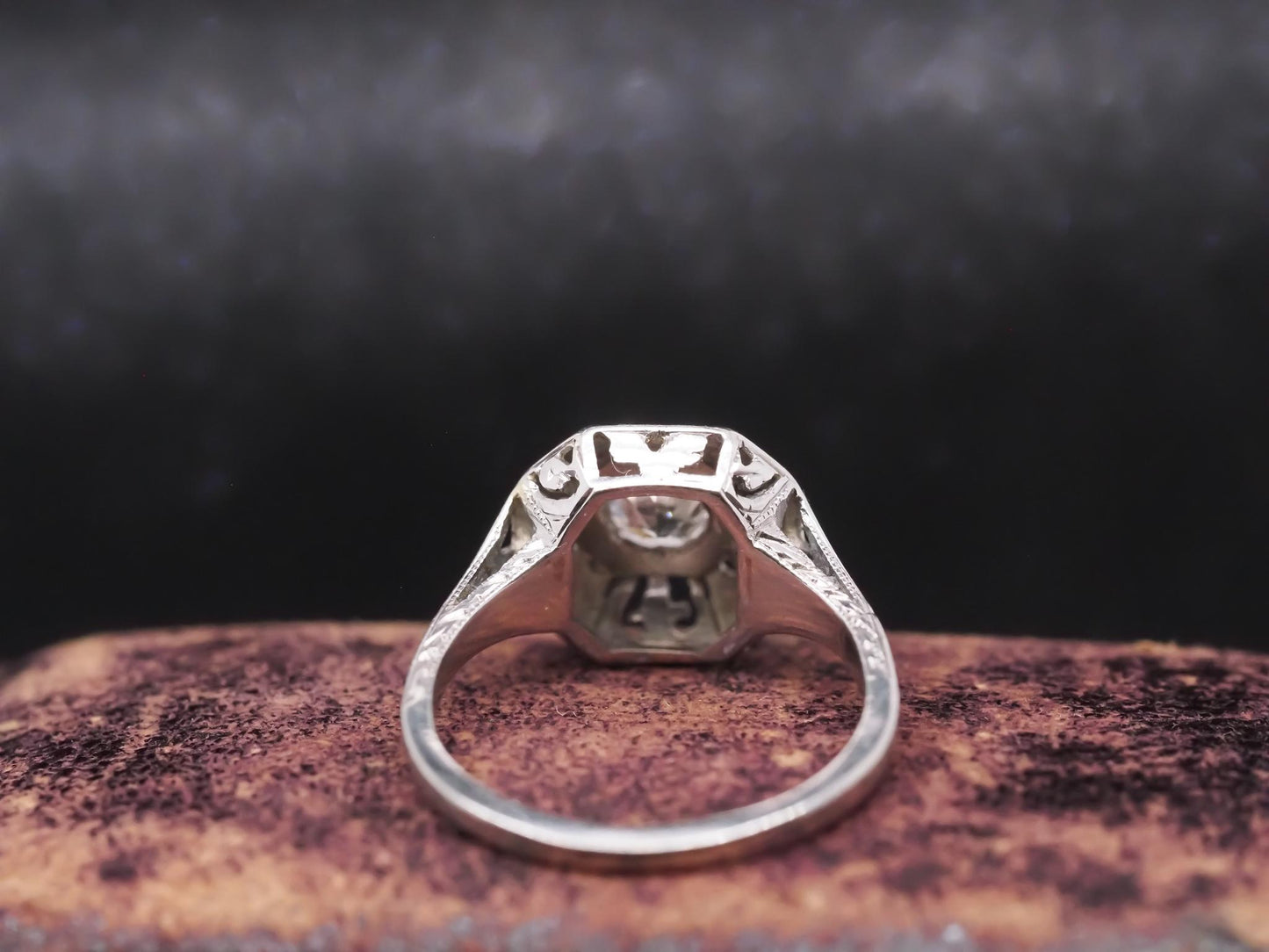 Circa 1930s Art Deco 18K White Gold Old European Diamond Engagement Ring