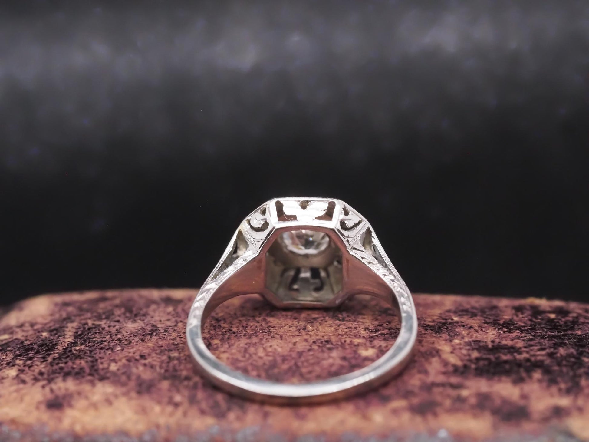 Circa 1930s Art Deco 18K White Gold Old European Diamond Engagement Ring