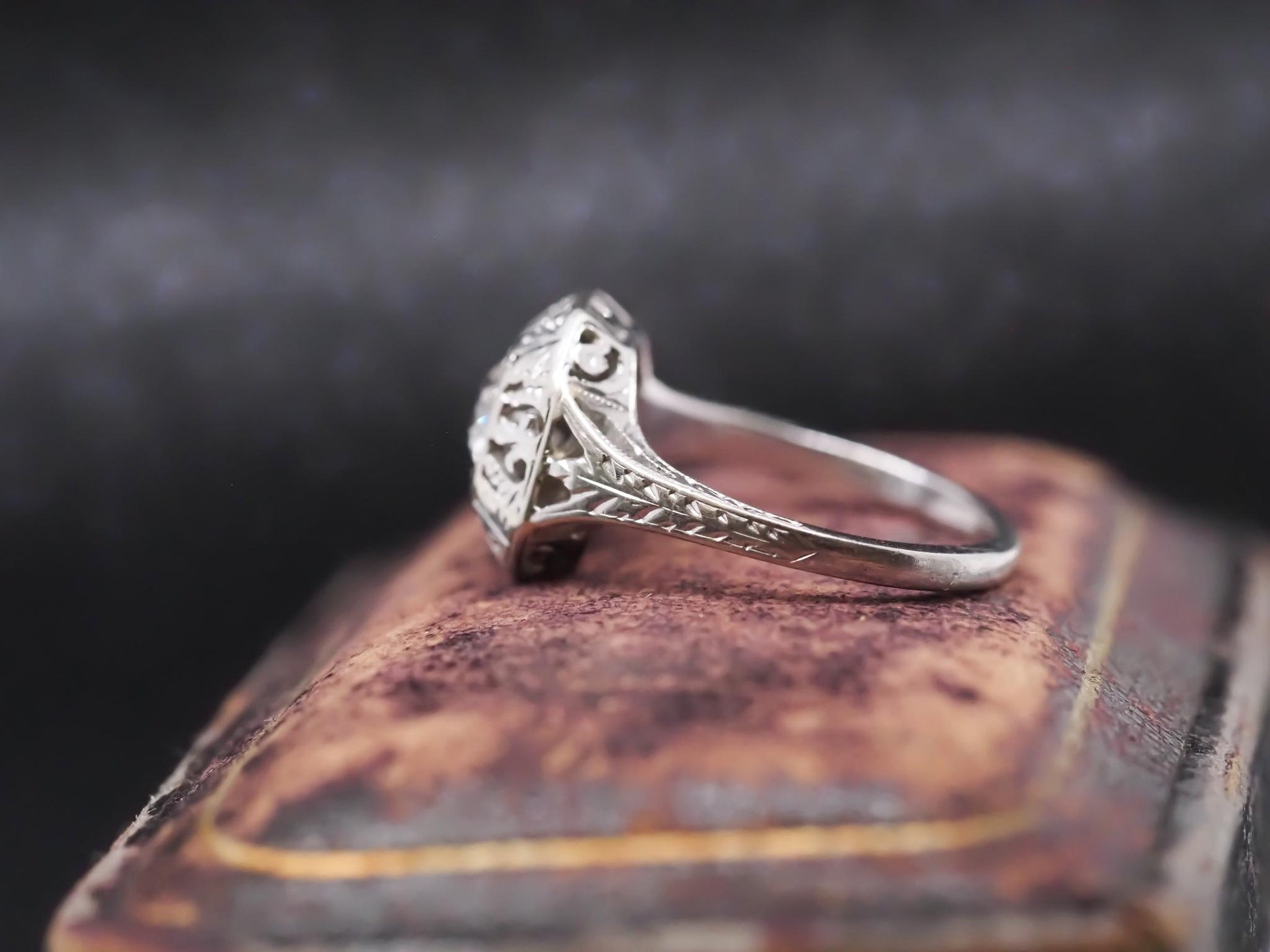 Circa 1930s Art Deco 18K White Gold Old European Diamond Engagement Ring
