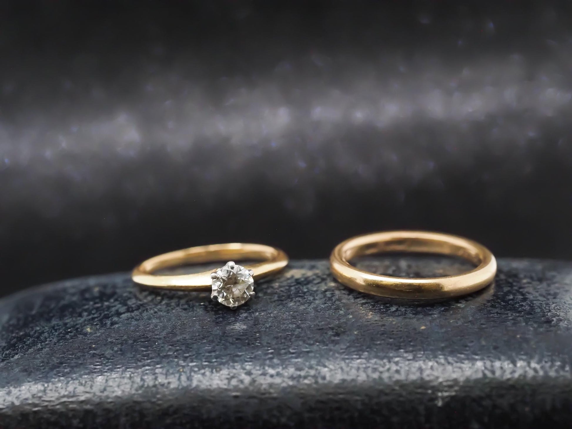 Vintage 18K Yellow Gold Tiffany & Co Engagement Ring and Band Set