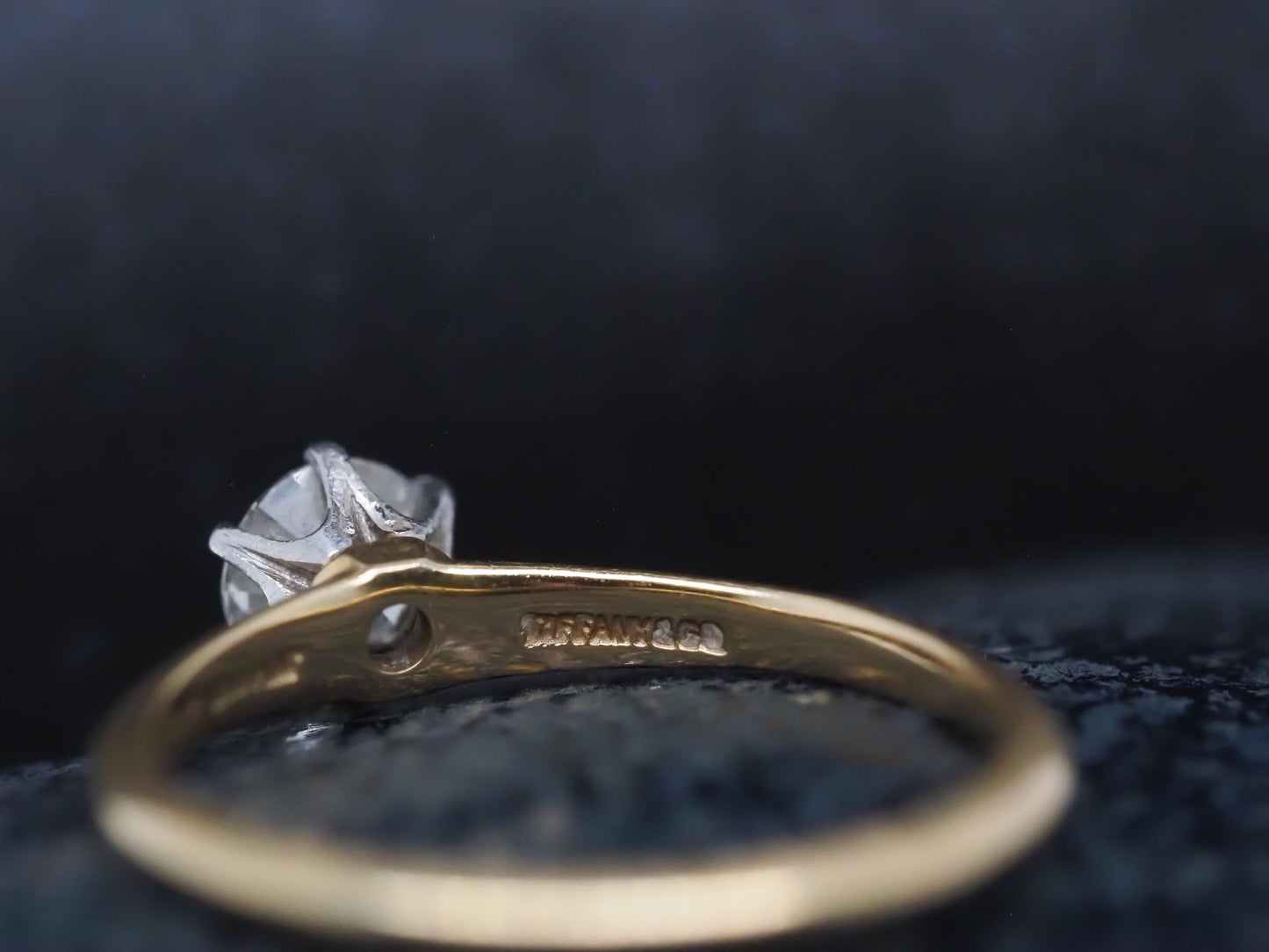 Vintage 18K Yellow Gold Tiffany & Co Engagement Ring and Band Set