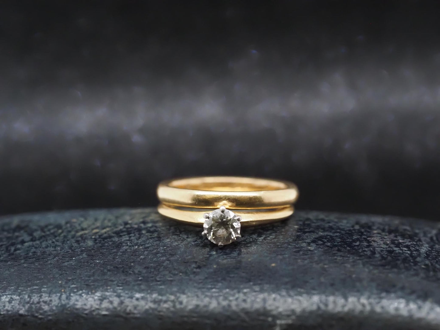 Vintage 18K Yellow Gold Tiffany & Co Engagement Ring and Band Set