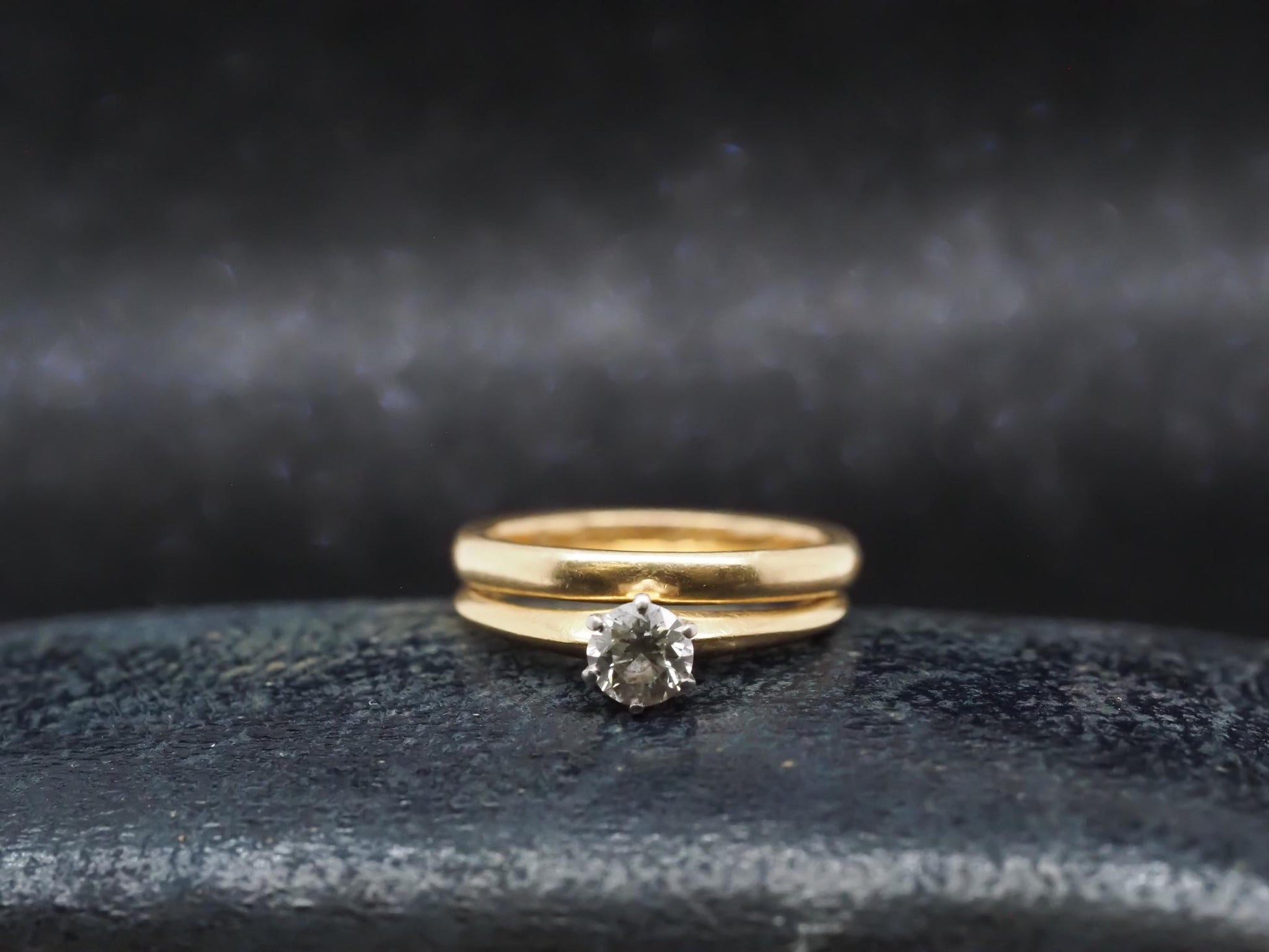 Vintage 18K Yellow Gold Tiffany & Co Engagement Ring and Band Set