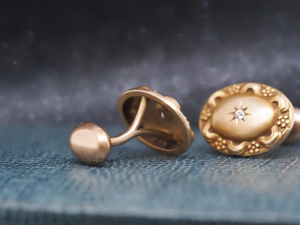 14K Yellow Gold Art Nouveau Old Mine Diamond Cufflinks