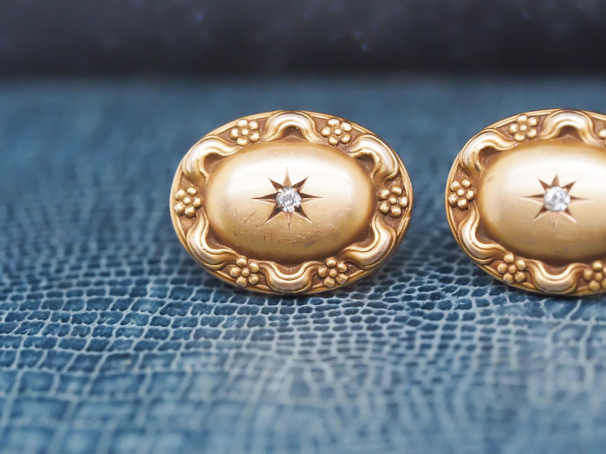 14K Yellow Gold Art Nouveau Old Mine Diamond Cufflinks