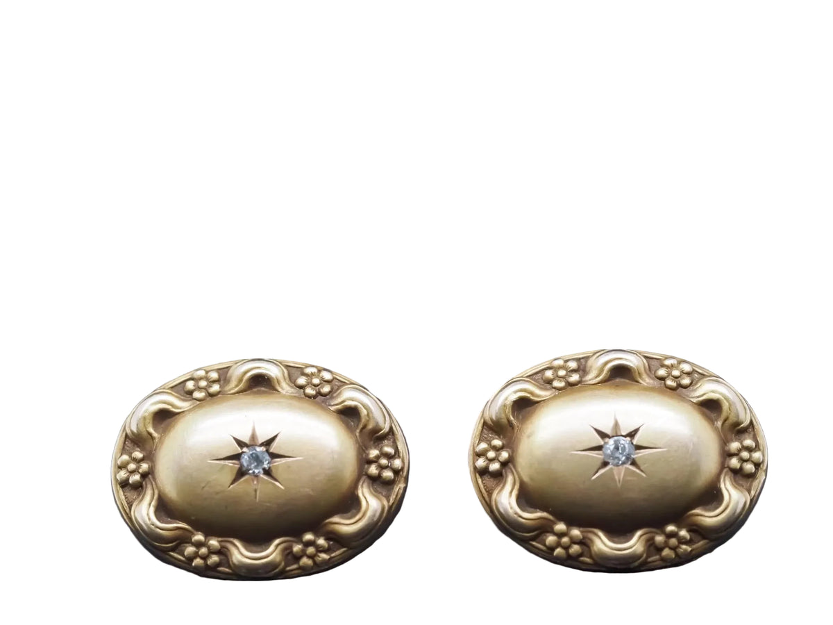 14K Yellow Gold Art Nouveau Old Mine Diamond Cufflinks