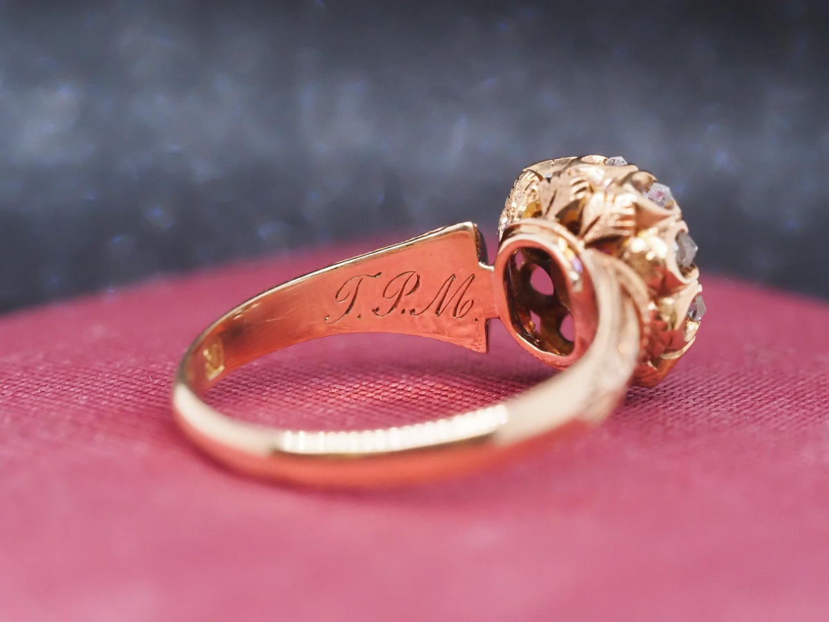 Victorian 18K Yellow Gold Ruby and Rose Cut Diamond Ring