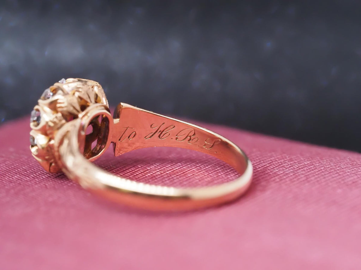 Victorian 18K Yellow Gold Ruby and Rose Cut Diamond Ring