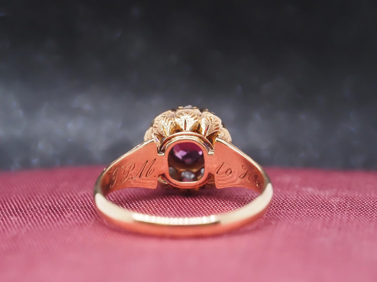Victorian 18K Yellow Gold Ruby and Rose Cut Diamond Ring