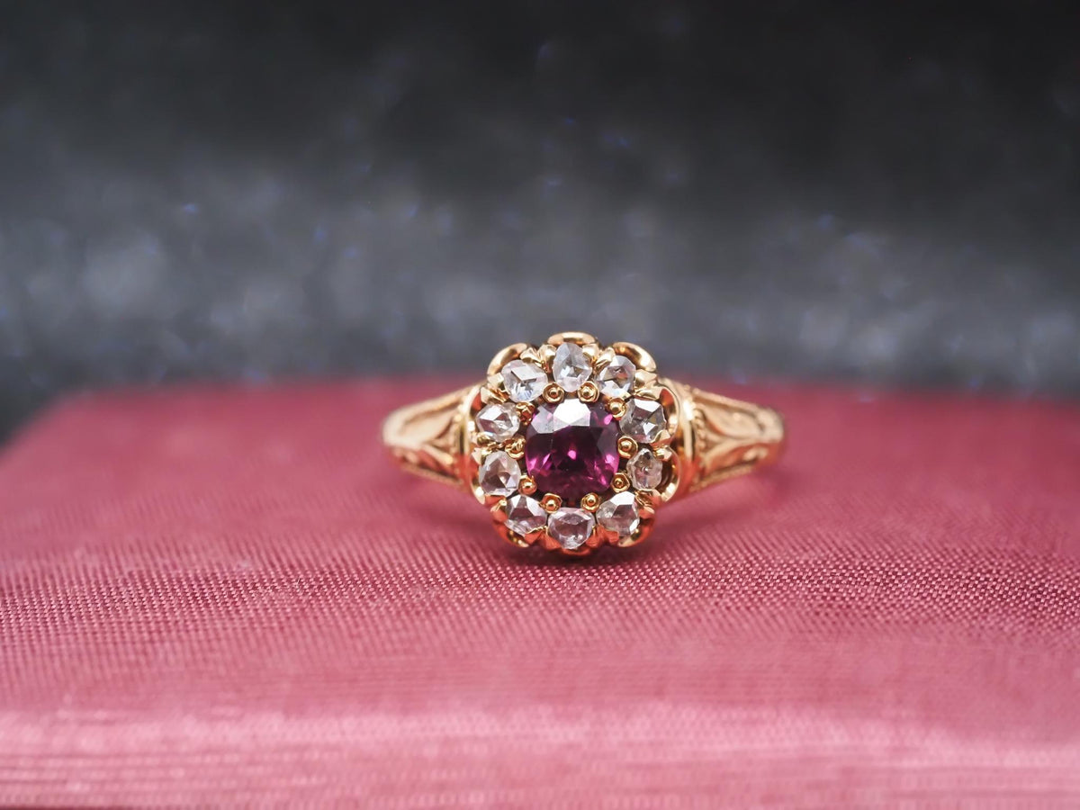 Victorian 18K Yellow Gold Ruby and Rose Cut Diamond Ring