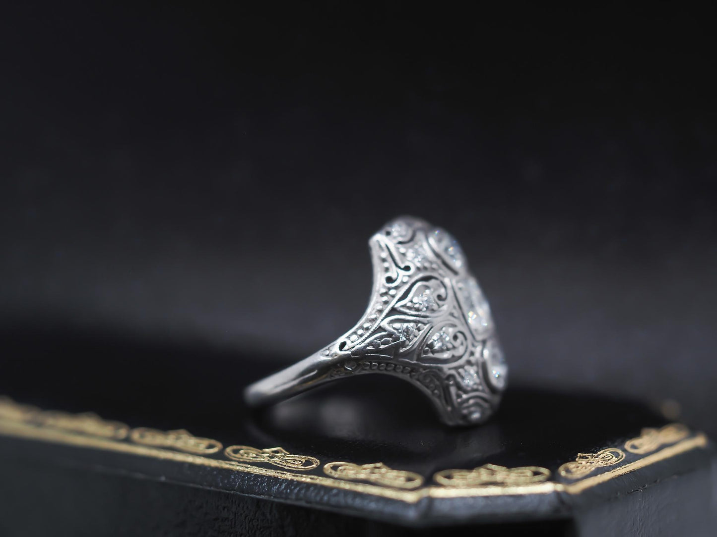 Circa 1920s Art Deco Platinum Ornate Old European Diamond Ring - VHK#291a