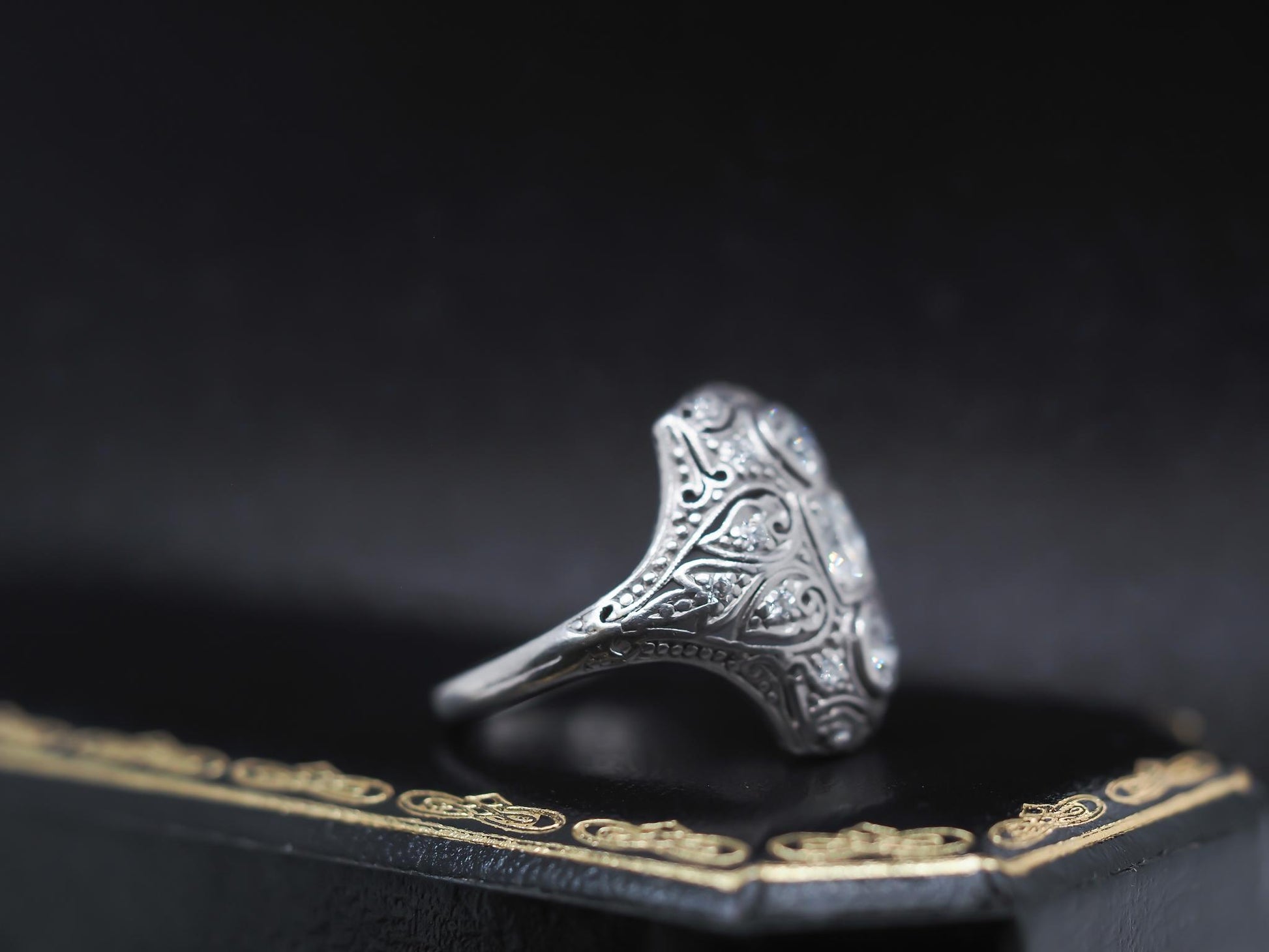 Circa 1920s Art Deco Platinum Ornate Old European Diamond Ring - VHK#291a