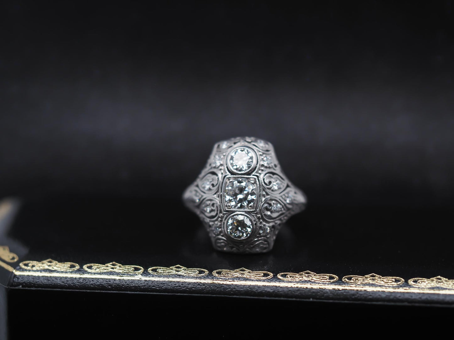 Circa 1920s Art Deco Platinum Ornate Old European Diamond Ring - VHK#291a