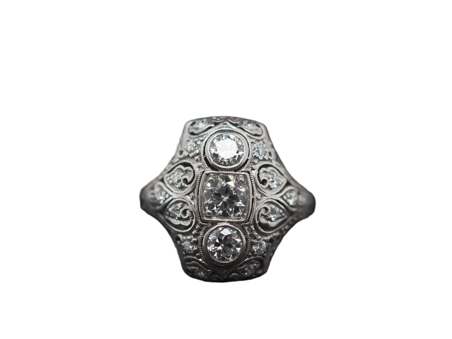 Circa 1920s Art Deco Platinum Ornate Old European Diamond Ring - VHK#291a