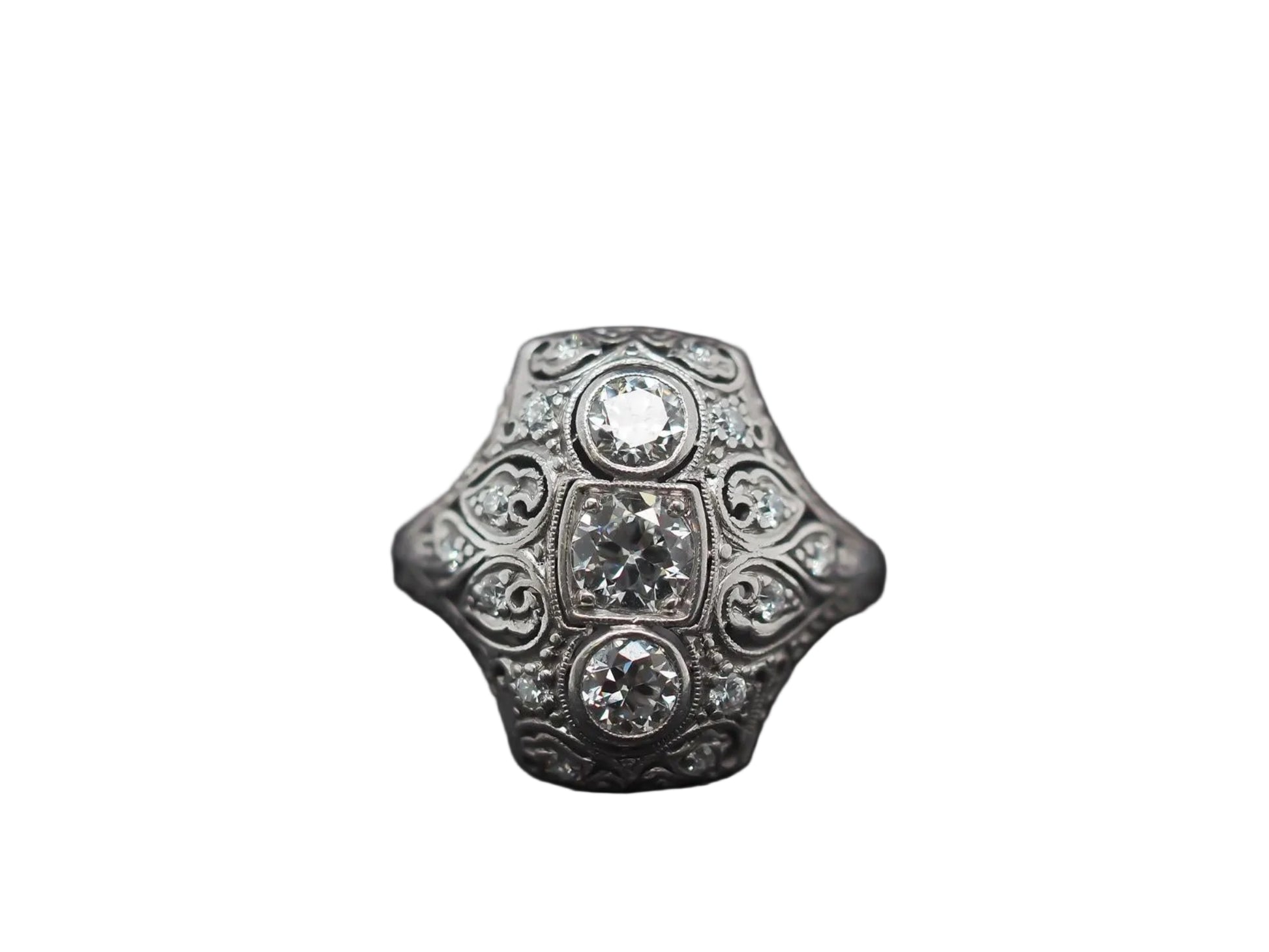 Circa 1920s Art Deco Platinum Ornate Old European Diamond Ring - VHK#291a