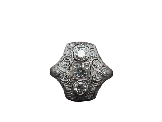 Circa 1920s Art Deco Platinum Ornate Old European Diamond Ring - VHK#291a
