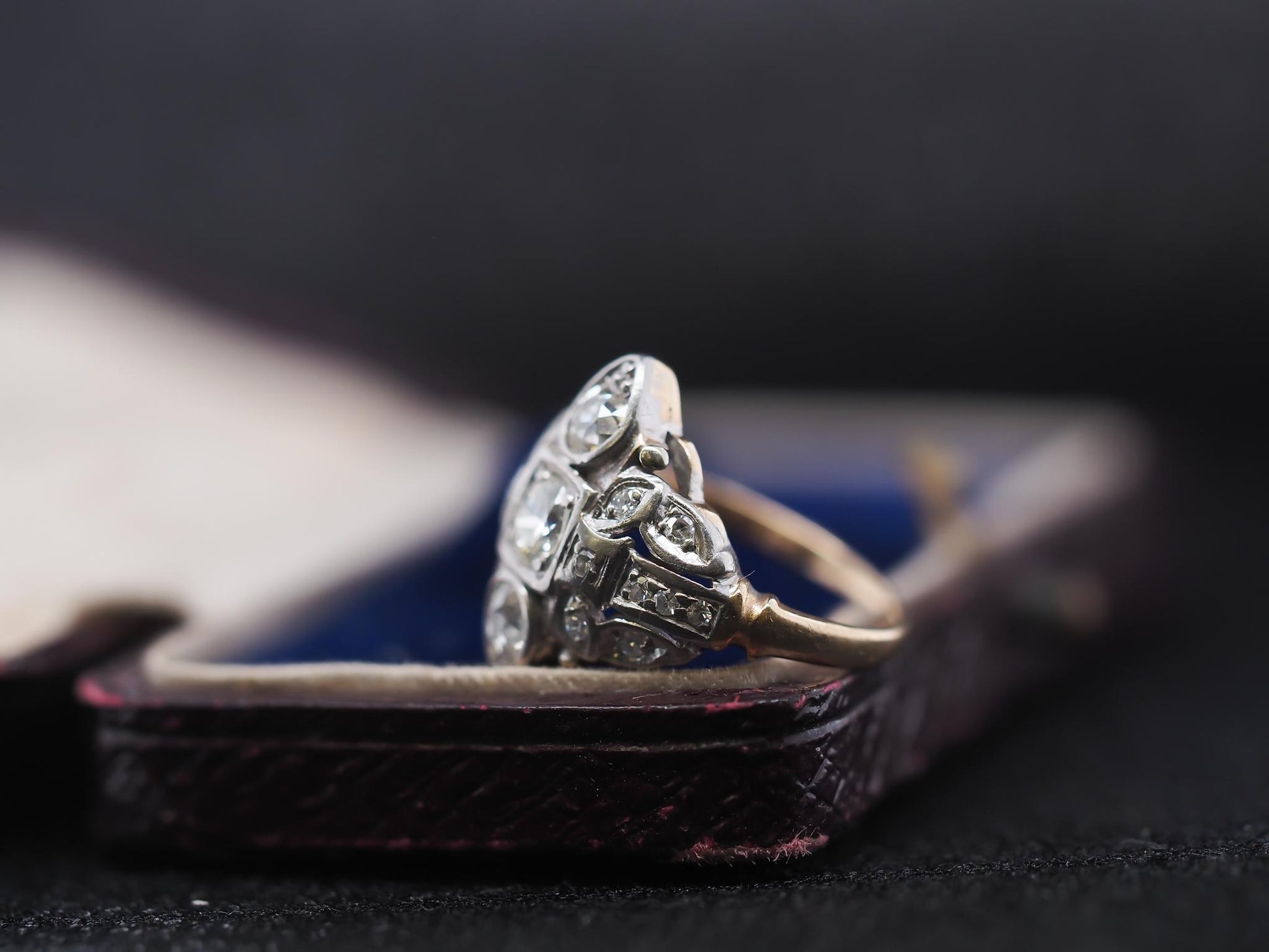 Circa 14K Yellow Gold and Plat 1940s Old European Diamond Ring