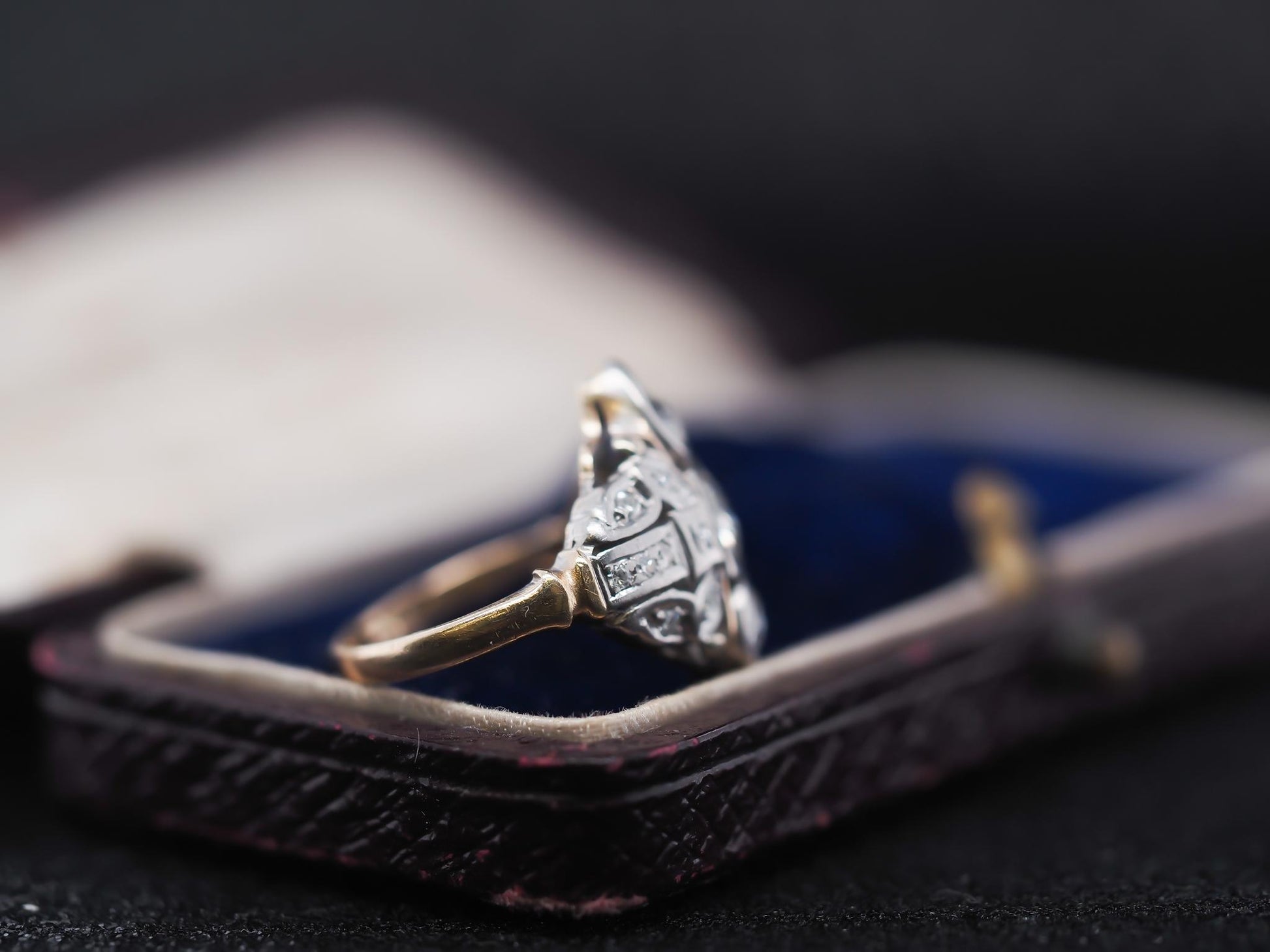 Circa 14K Yellow Gold and Plat 1940s Old European Diamond Ring