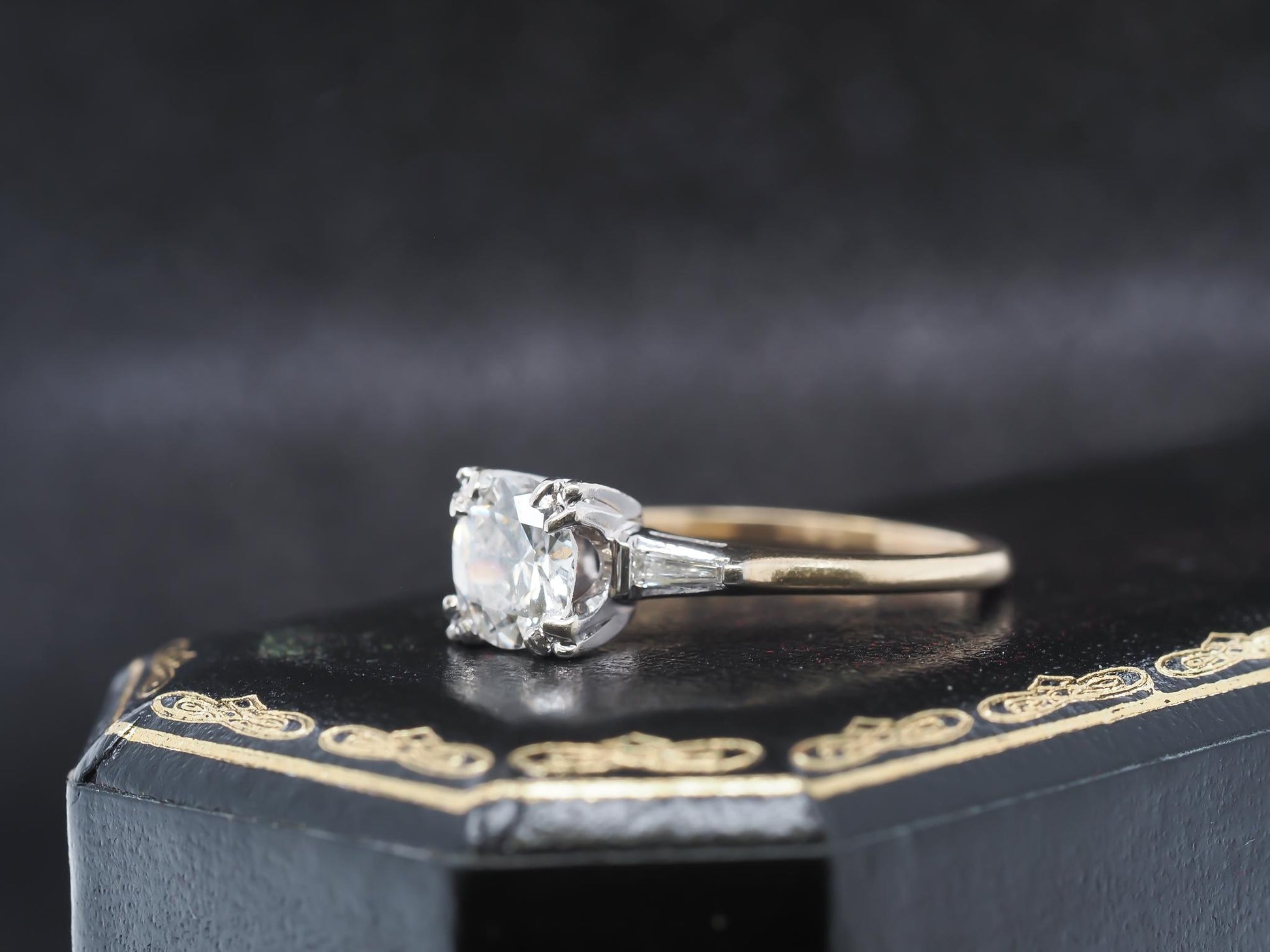 1940s 14K Two Tone Gold 1.15ct Old European Diamond Ring