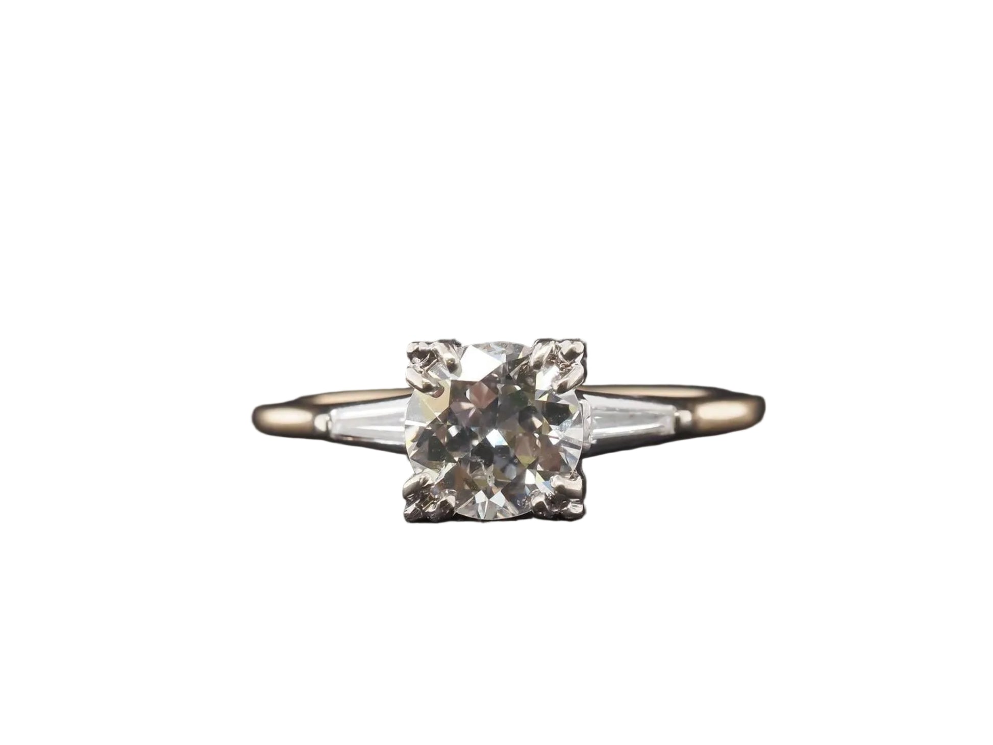 1940s 14K Two Tone Gold 1.15ct Old European Diamond Ring