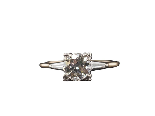 1940s 14K Two Tone Gold 1.15ct Old European Diamond Ring