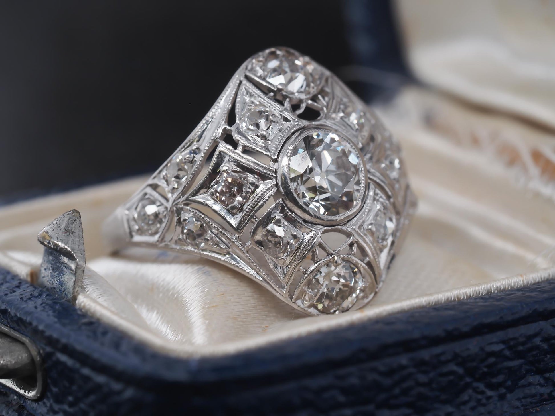 Circa 1900s Edwardian Old European Diamond Filigree Ring
