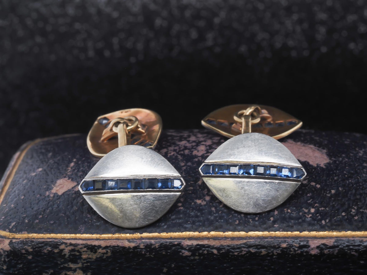 1920s Art Deco Platinum and Gold Sapphire Cufflinks
