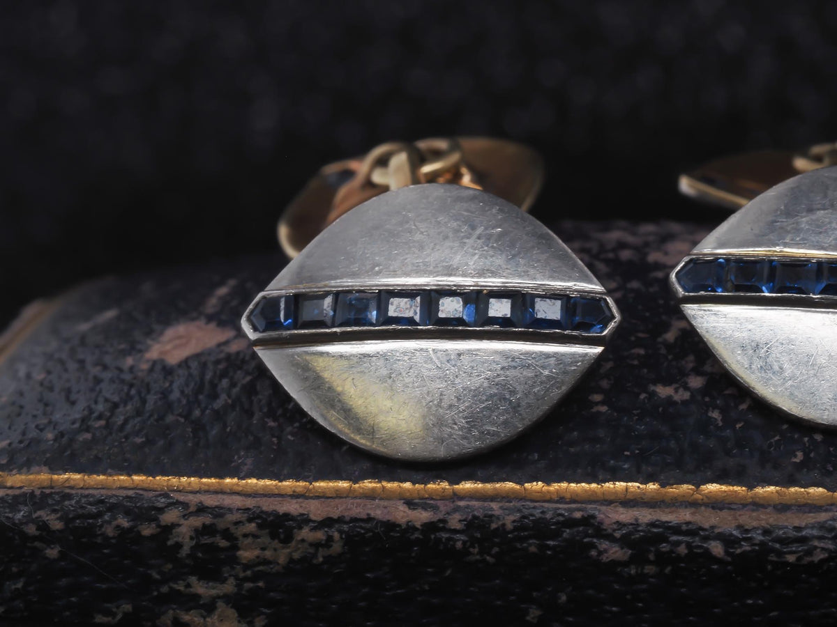 1920s Art Deco Platinum and Gold Sapphire Cufflinks