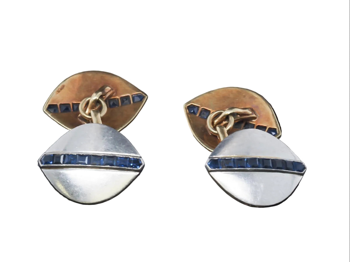 1920s Art Deco Platinum and Gold Sapphire Cufflinks