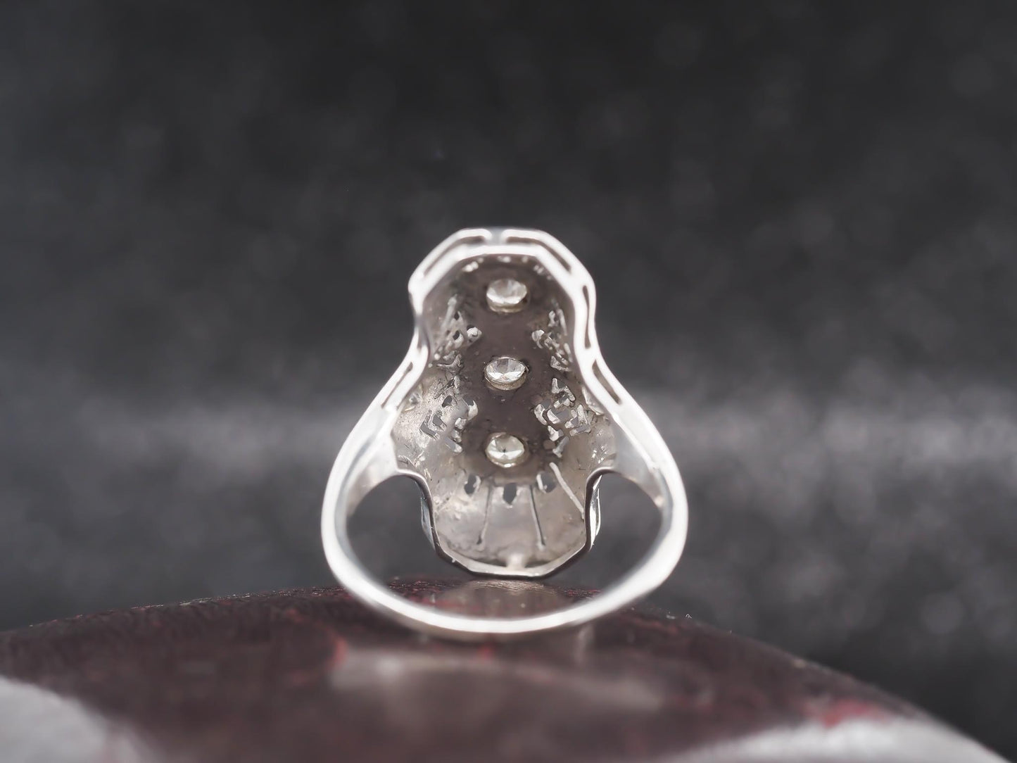 Circa 1960s 14K White Gold Diamond Shield Ring