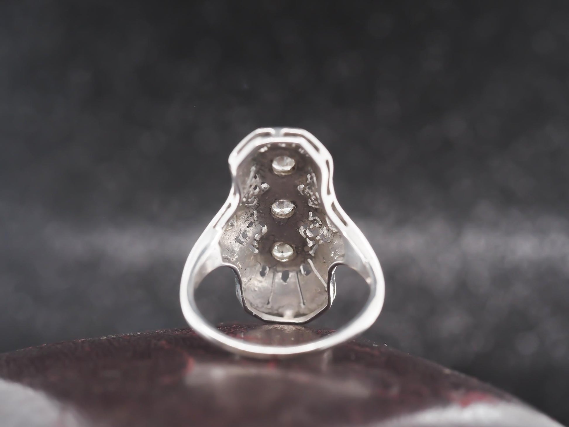 Circa 1960s 14K White Gold Diamond Shield Ring