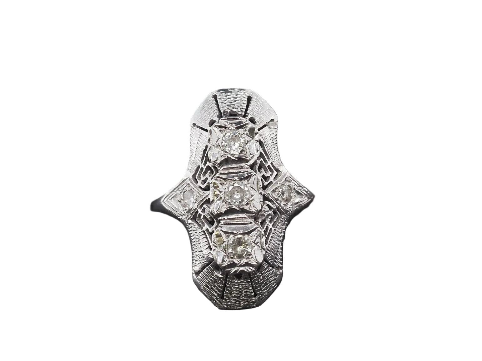 Circa 1960s 14K White Gold Diamond Shield Ring
