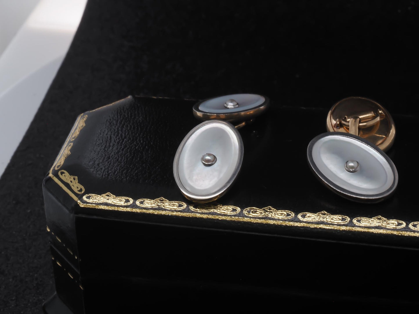 Art Deco 14K Yellow Gold Mother of Pearl Cufflinks
