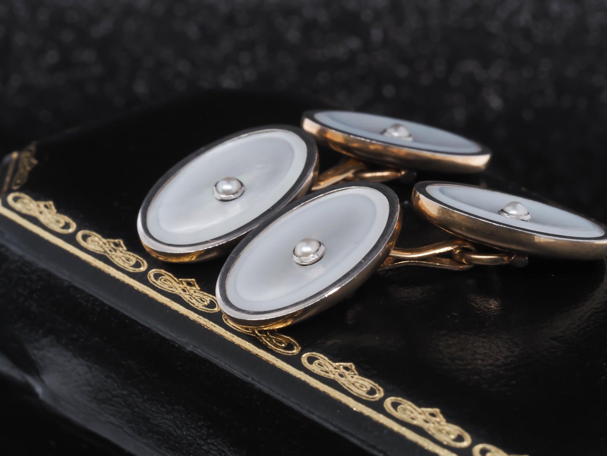 Art Deco 14K Yellow Gold Mother of Pearl Cufflinks