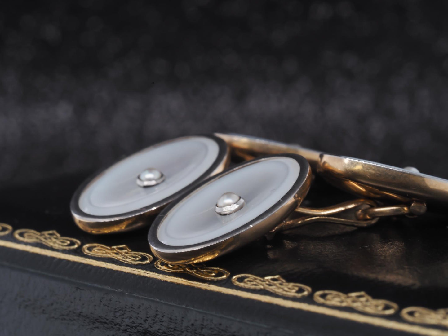 Art Deco 14K Yellow Gold Mother of Pearl Cufflinks