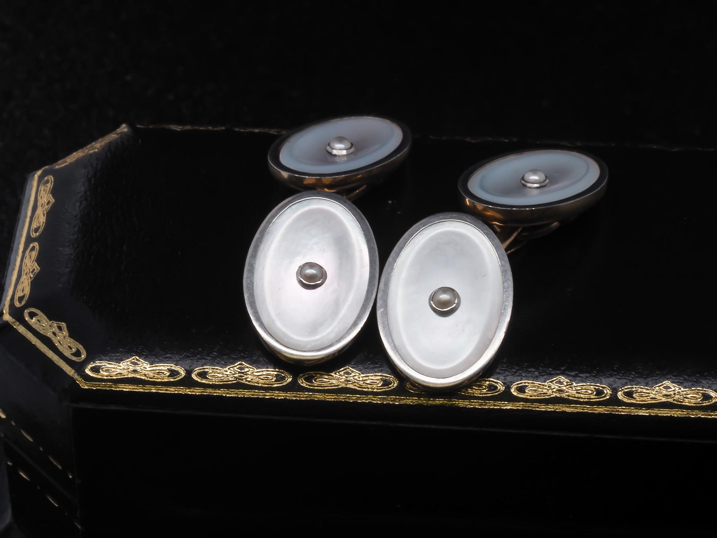 Art Deco 14K Yellow Gold Mother of Pearl Cufflinks