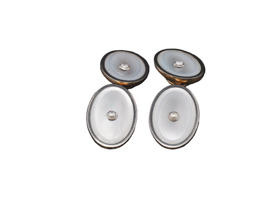 Art Deco 14K Yellow Gold Mother of Pearl Cufflinks