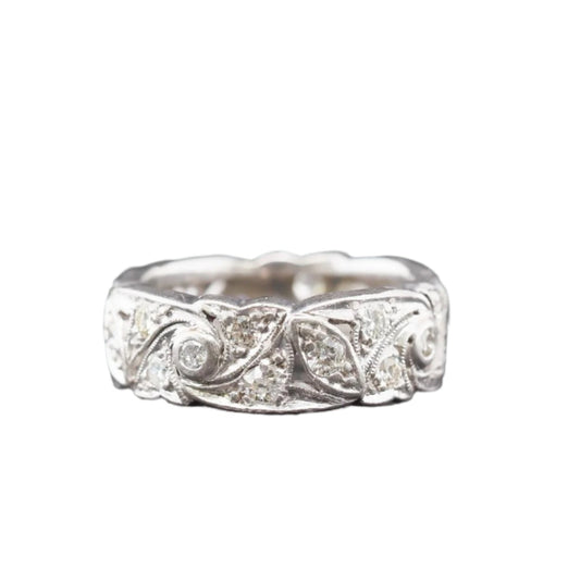 Circa 1920s Platinum Diamond Swirl Ring Band Size 5
