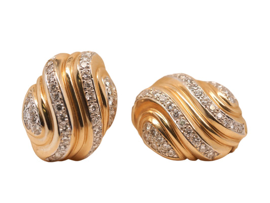 Vintage 14K Yellow Gold Diamond Fancy Swirl Earrings