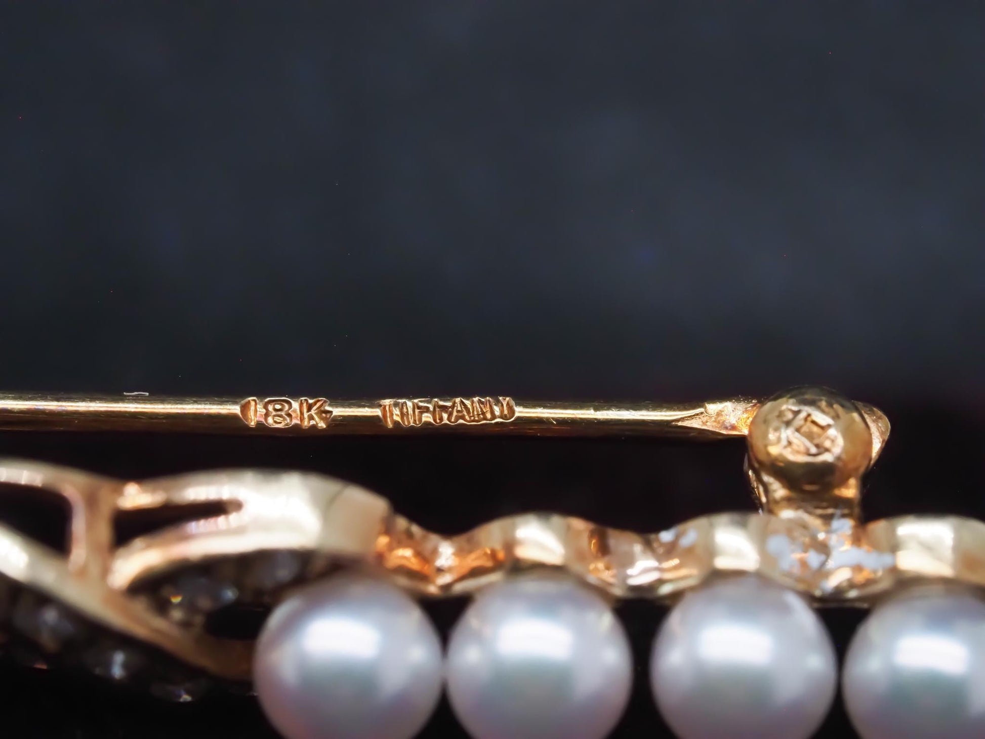 Vintage Tiffany & Co. 18K Yellow Gold Pearl and Diamond Brooch - VHK#867a