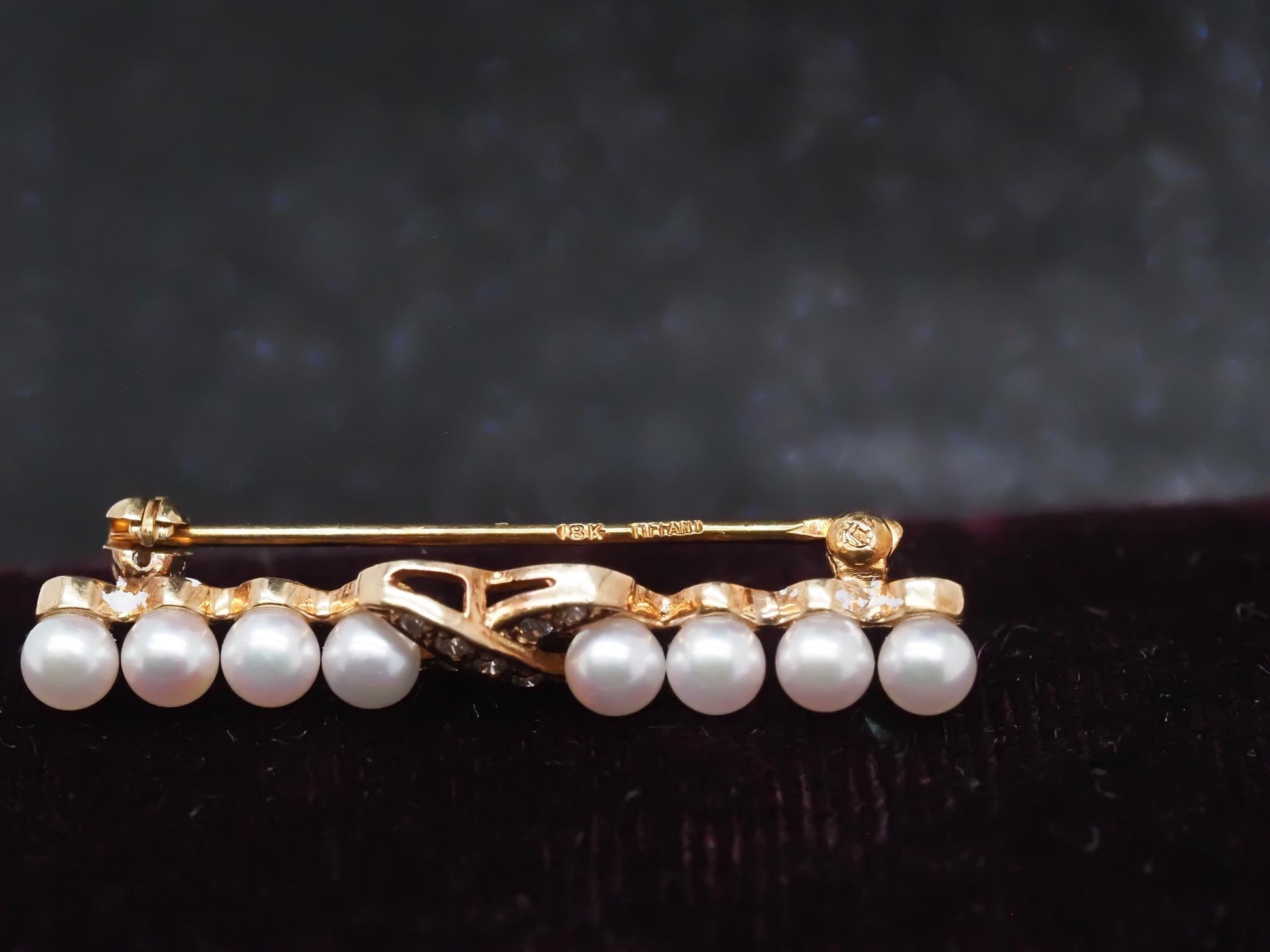Vintage Tiffany & Co. 18K Yellow Gold Pearl and Diamond Brooch - VHK#867a