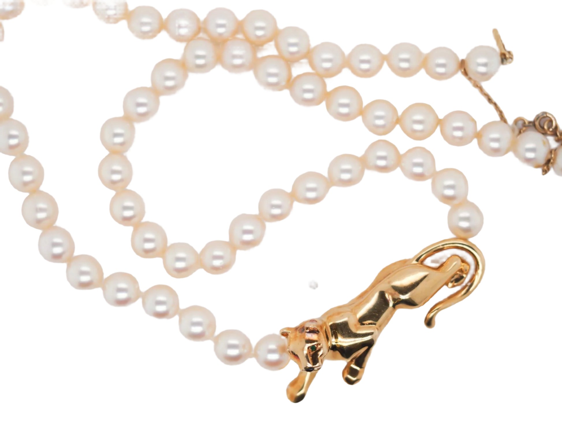 Vintage 18K Yellow Gold Cartier Panthere Emerald and Pearl