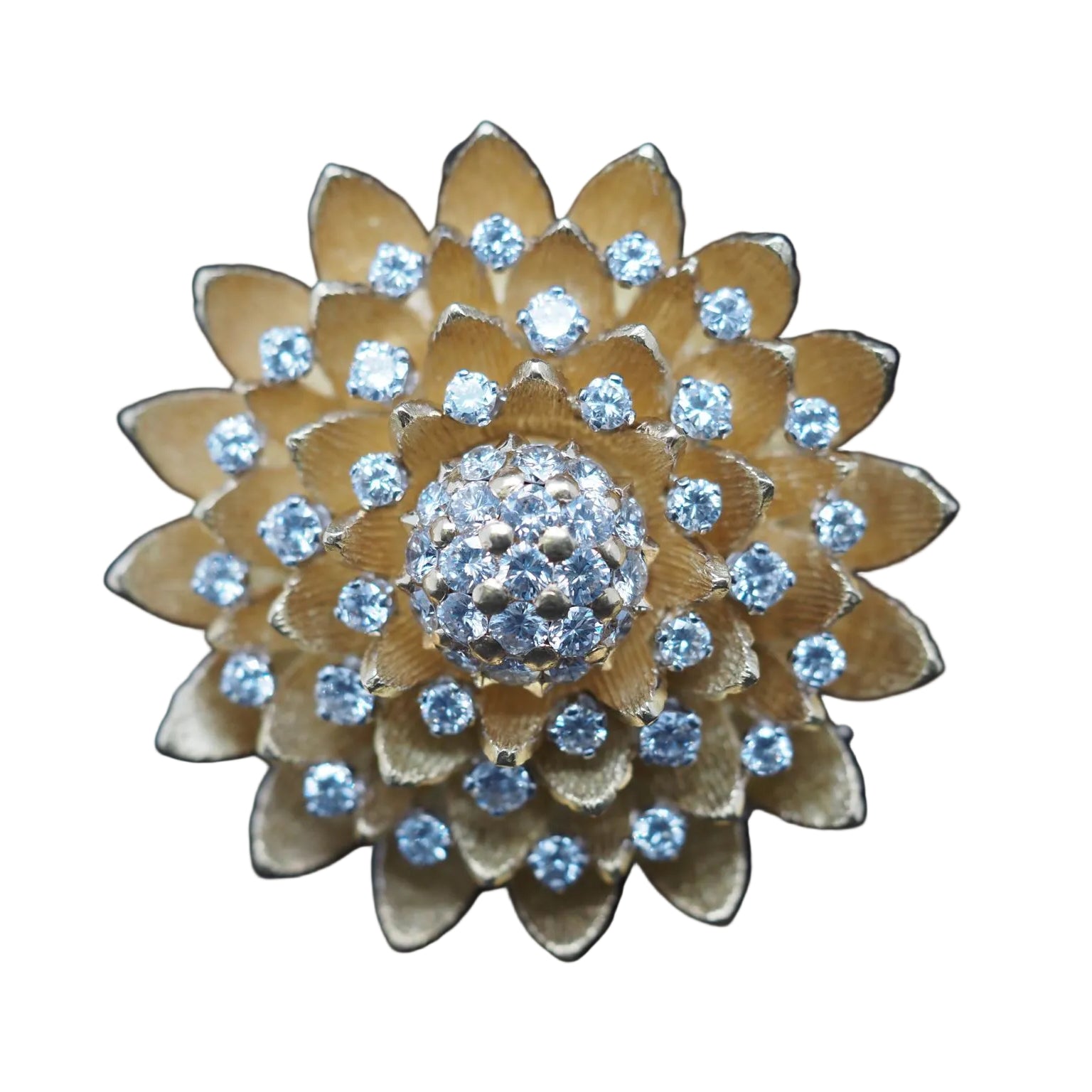 Vintage French 18K Yellow Gold and Diamond Flower Brooch - VHK#891a