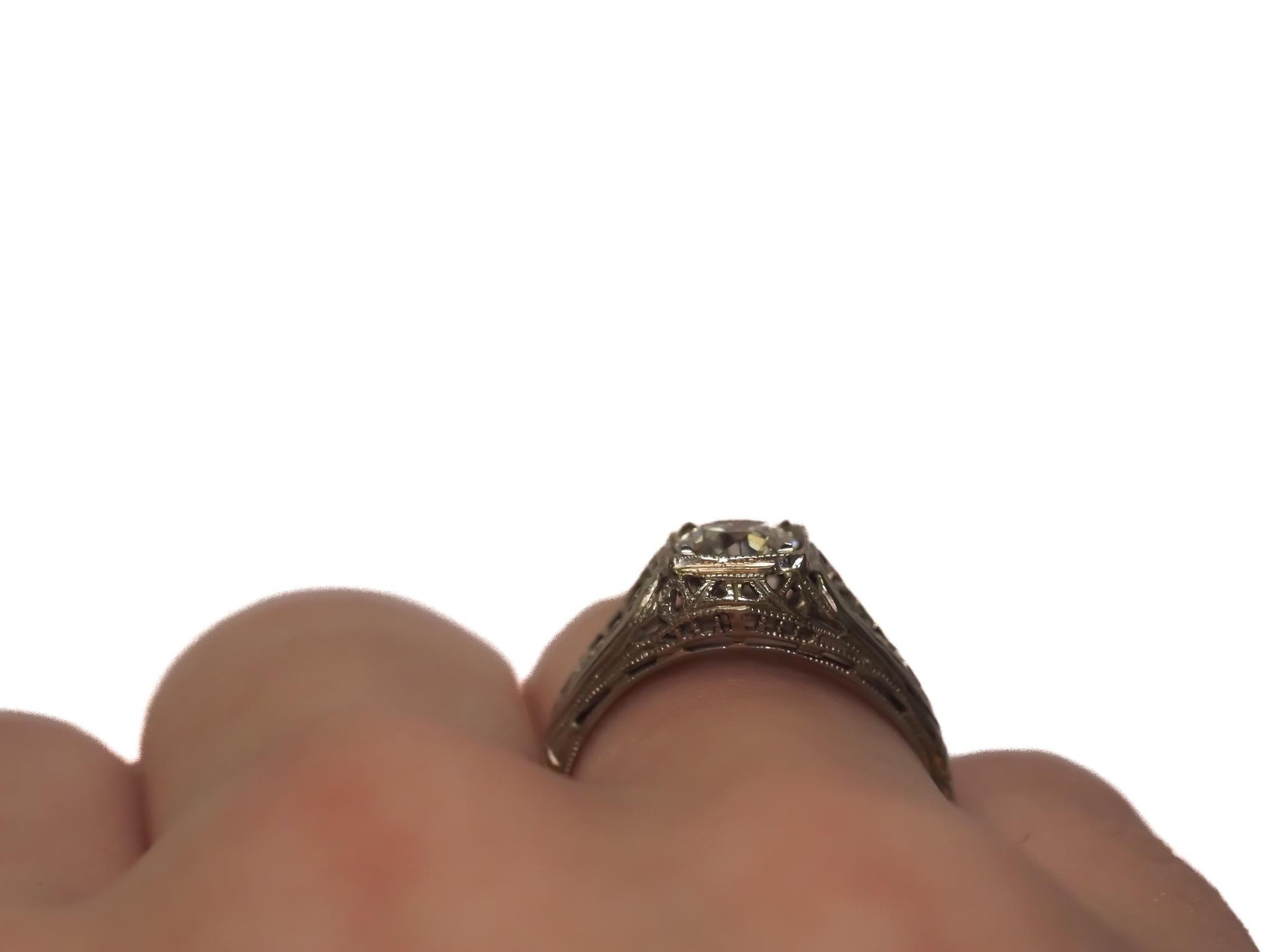 Antique Engagement Ring in 18K White Gold with .70ct Old European Cut Diamond