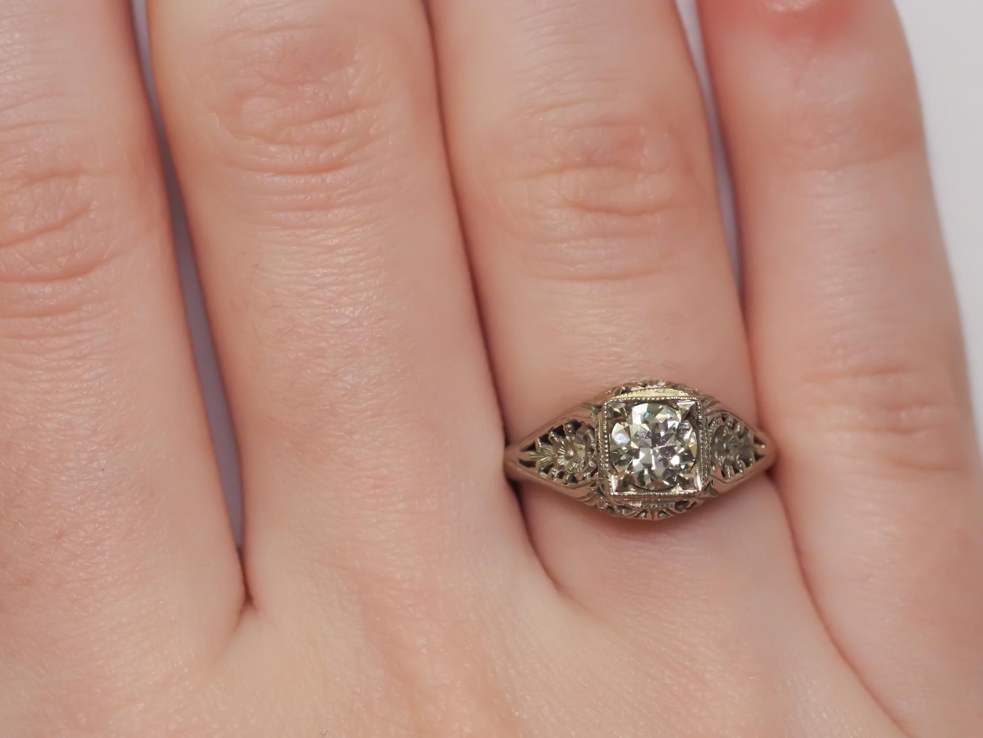 Antique Engagement Ring in 18K White Gold with .70ct Old European Cut Diamond