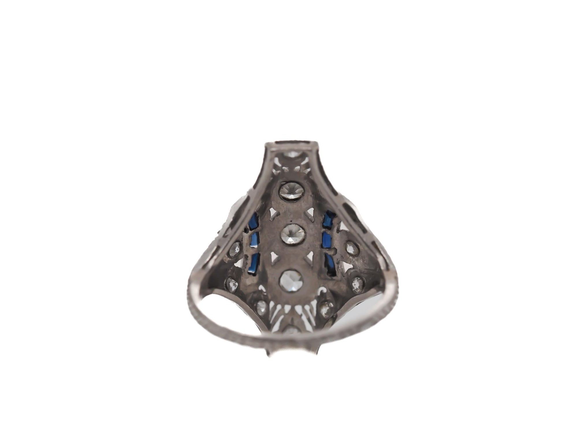 Art Deco Old European Cut Diamond and Sapphire Engagement Ring .85cttw