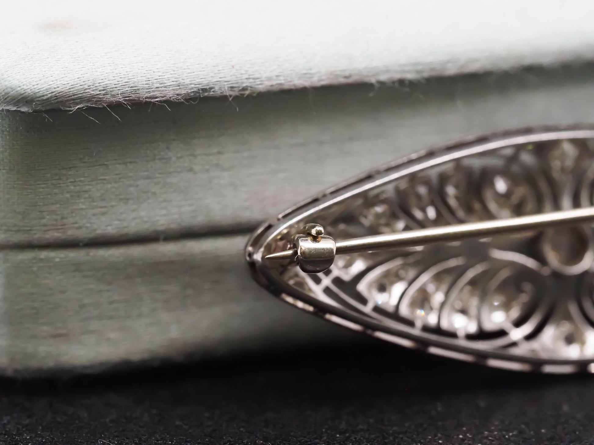 Estate Edwardian Platinum Navette Old European Diamond Brooch