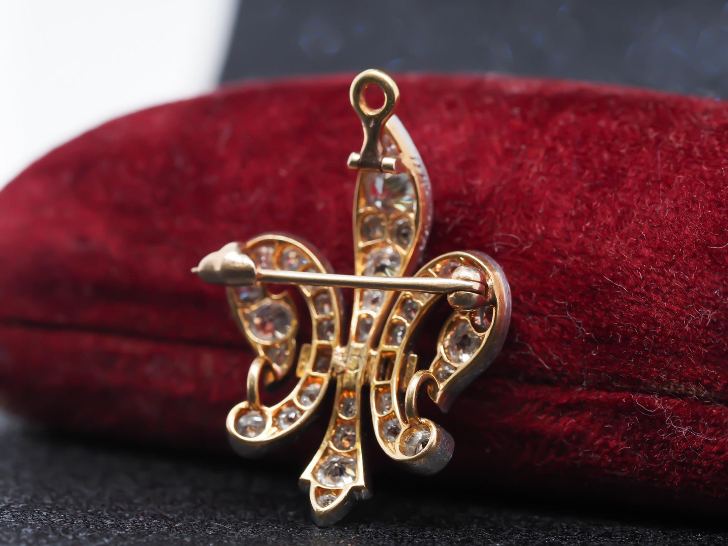 1892 18K Gold and Platinum Fleur-De-Lis Pendant and Brooch, Signed with Date